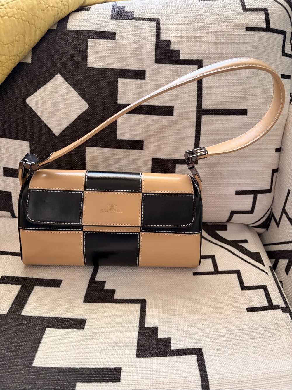 Two-Tone Black and Tan Checker Shoulder Bag